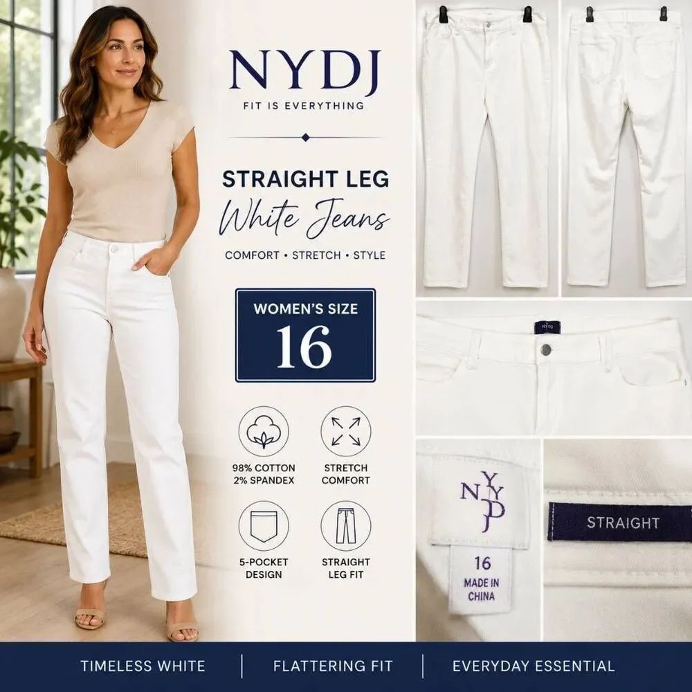 NYDJ Straight Leg White Jeans Women's Size 16 Stretch Denim Pants